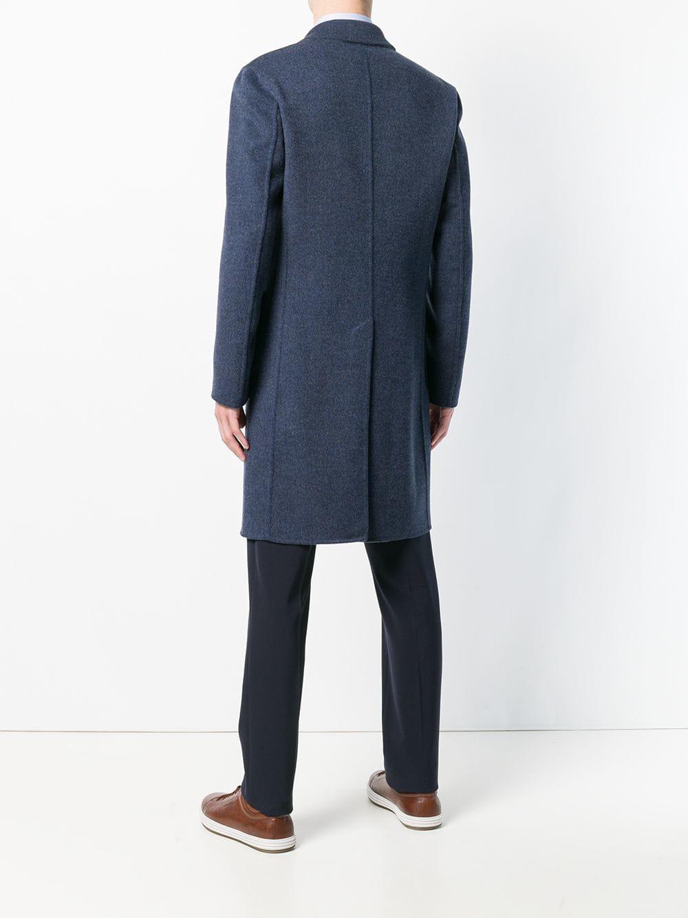 Lardini Wool Double Breasted Coat in Blue for Men - Lyst