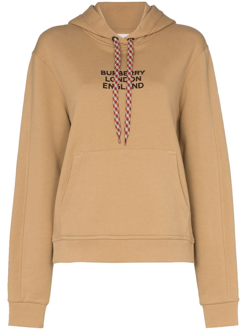Burberry Embroidered Logo Oversized Hoodie in Brown - Lyst