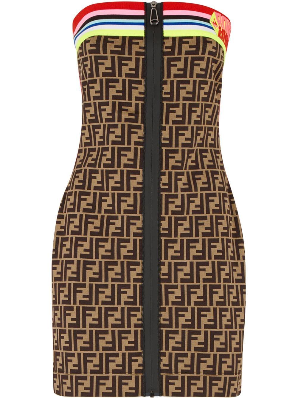 Fendi Ff Motif Tube Dress in Brown