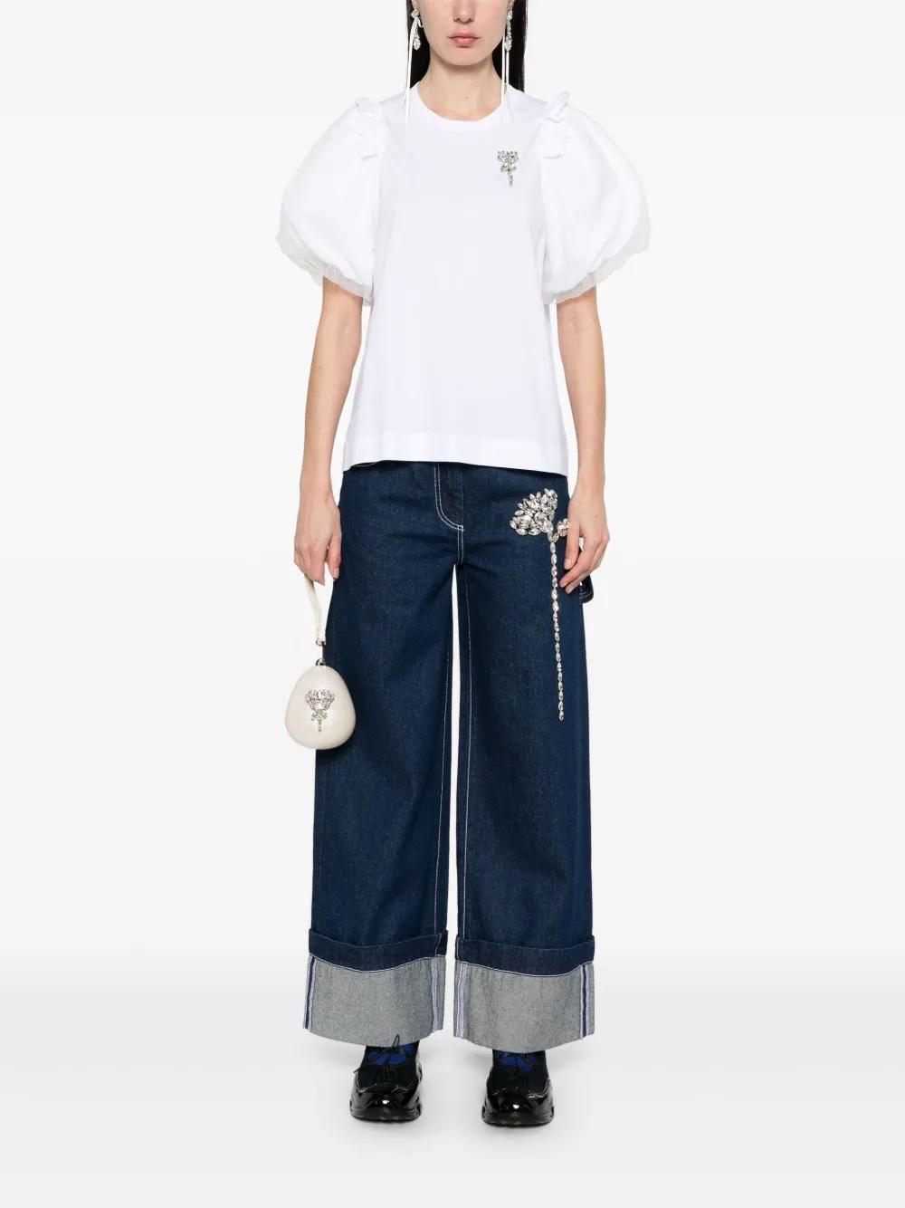 Simone Rocha Flower-Embellished T-Shirt in White | Lyst