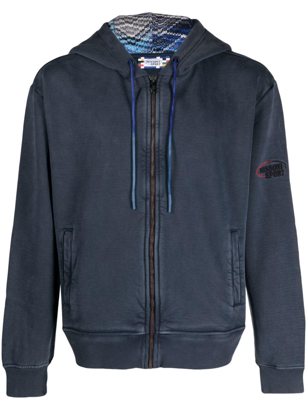 Missoni Logo embroidered Zip up Hoodie in Blue for Men Lyst