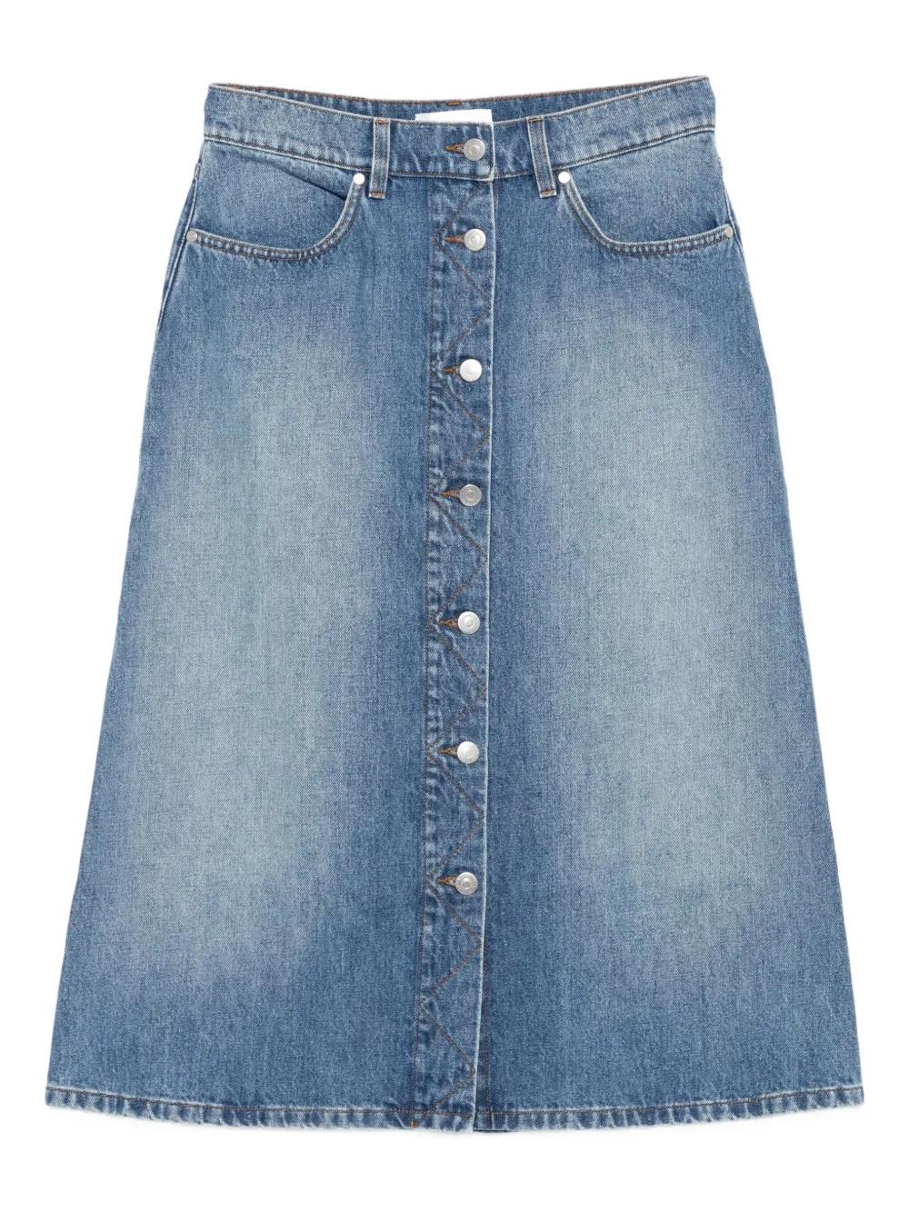 スカート STELLA MCCARTNEY Embellished organic denim midi skirt STELLA MCCARTNEY Chain-Embellished Denim Midi Skirt in Blue