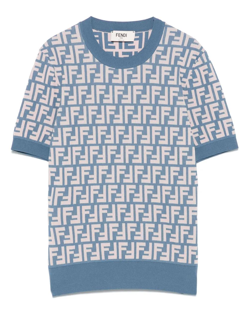 Tシャツ・カットソー FENDI FF jacquard knit t-shirt Fendi - Logo-Jacquard Jersey T-Shirt - Black Fendi