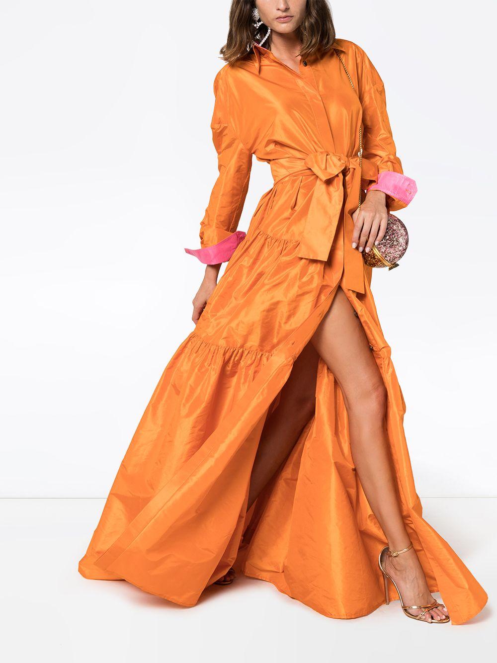 Carolina Herrera Tiered Silk Shirt Dress in Orange | Lyst
