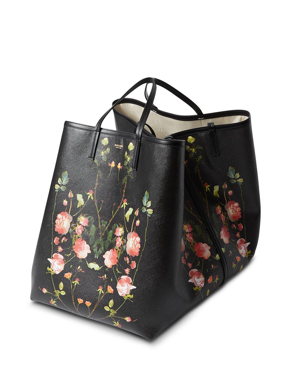 Burberry Floral-print Logo Tote Bag in Black | Lyst