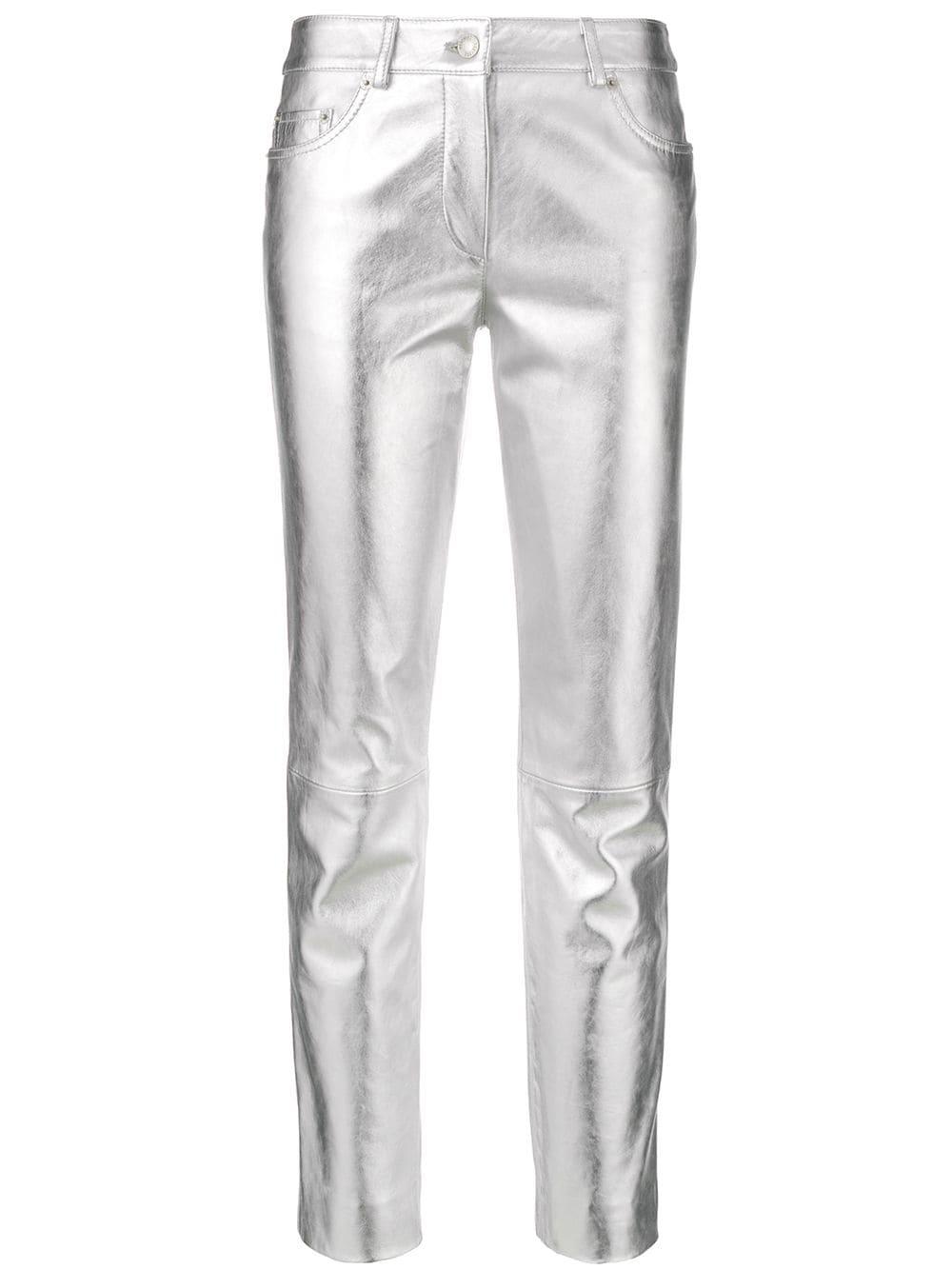 Moschino Metallic Leather Straight-leg Pants Silver - Lyst
