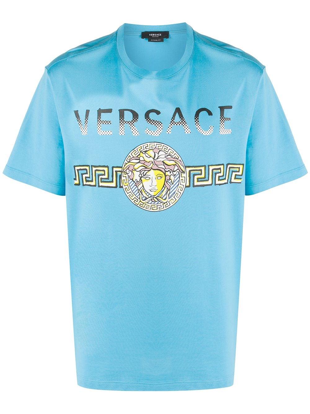 Versace Cotton Medusa Logo Tshirt in Blue for Men Lyst