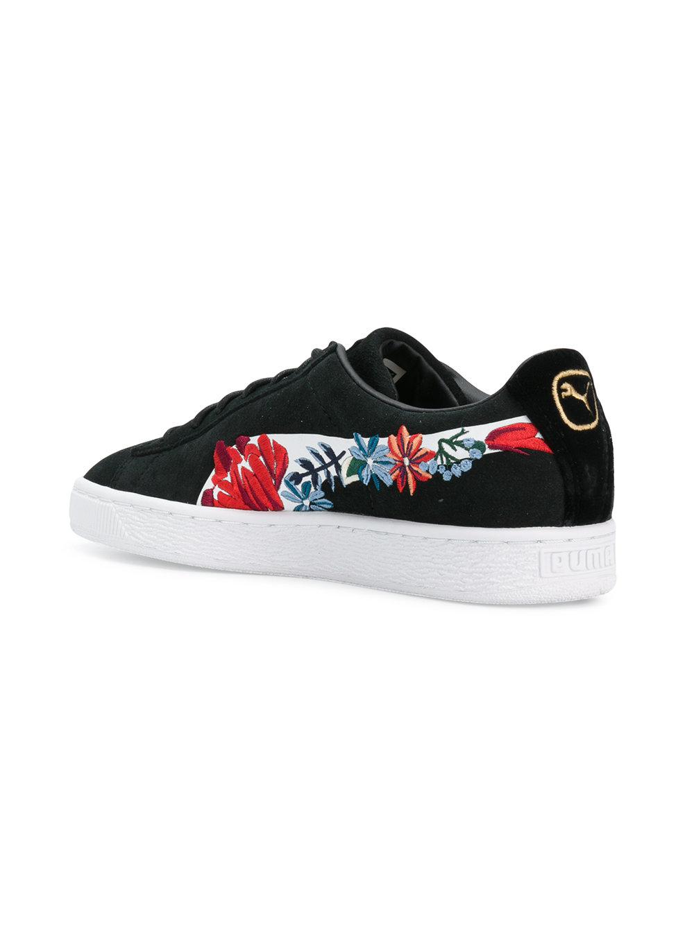 PUMA Suede Hyper Floral Embroidered Sneakers in Black - Lyst