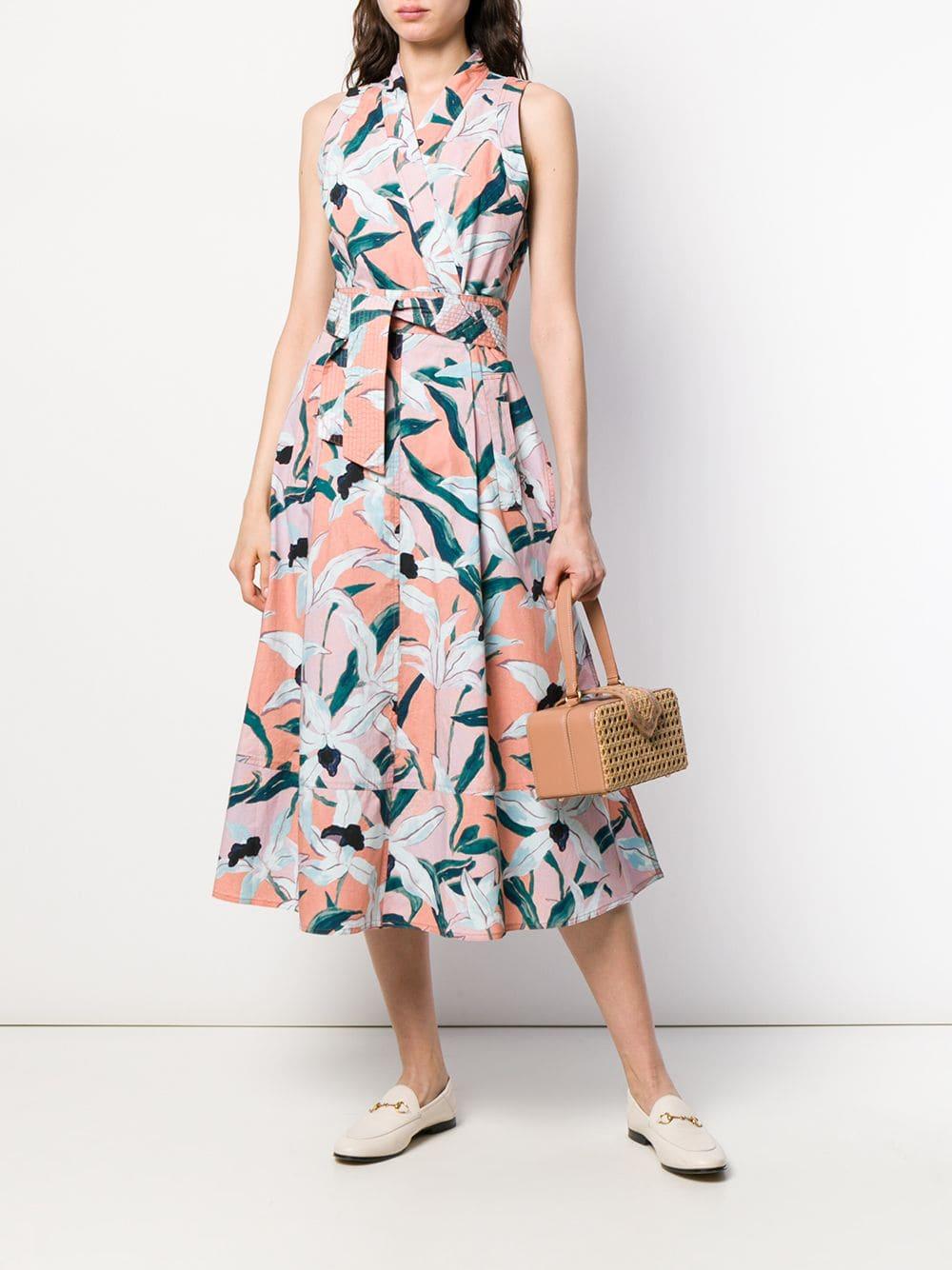 Tory Burch Cotton Floral Print Midi Dress in Pink - Lyst