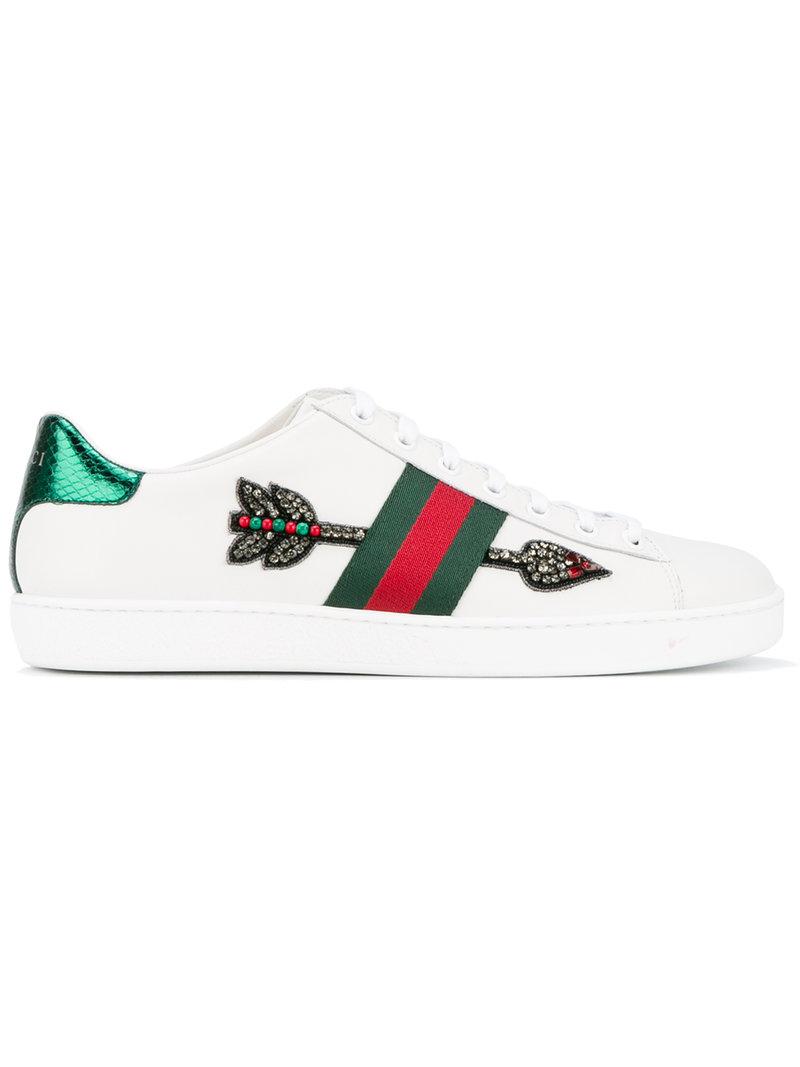 Sølv Paradoks Rejsebureau Gucci Cotton Ace Embroidered Low-top Sneakers in White - Lyst