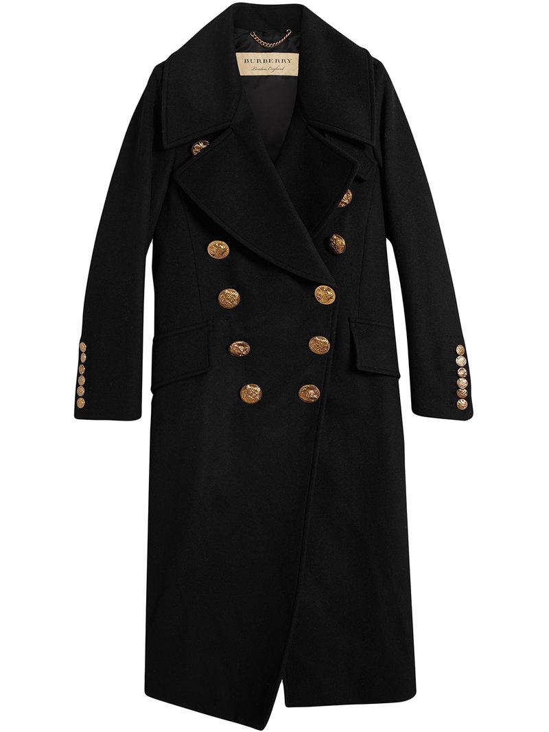 Burberry Bird Button Wool Blend Military Coat in Black | Lyst