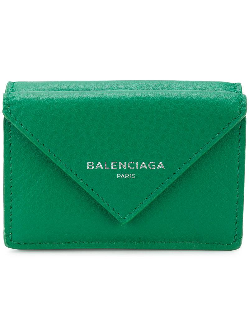 Balenciaga Leather Papier Mini Wallet in Green - Lyst