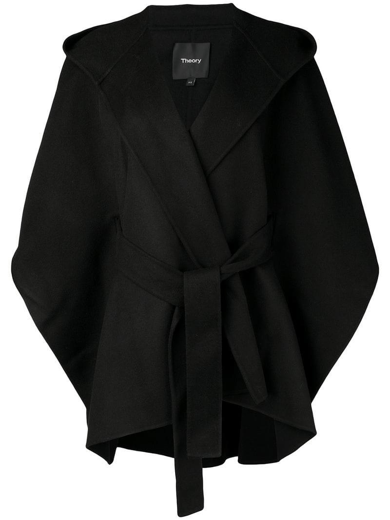 Theory Cashmere Belted Cape Coat in Black - Lyst