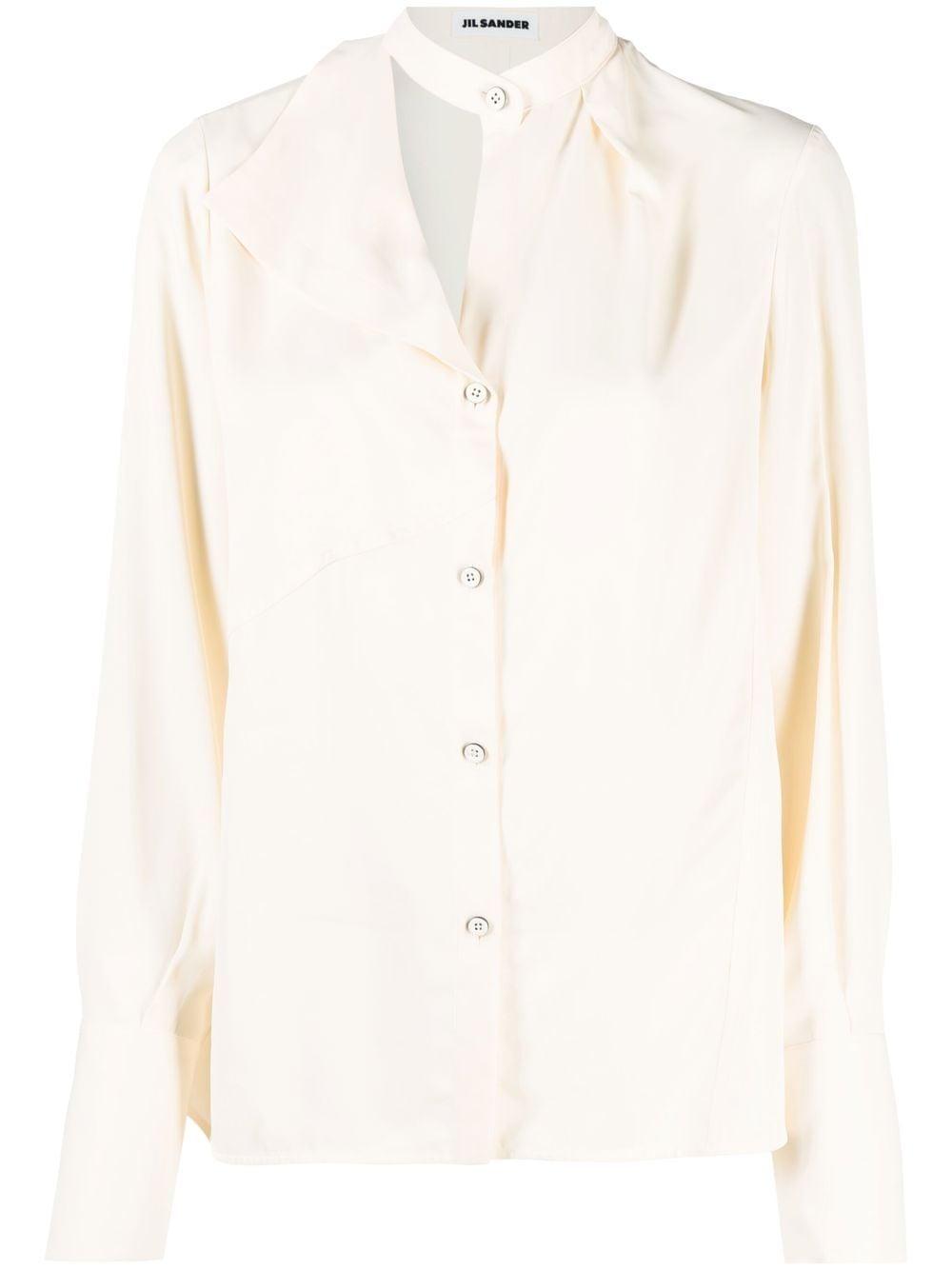Jil Sander Asymmetric-collar Long-sleeved Blouse in White | Lyst