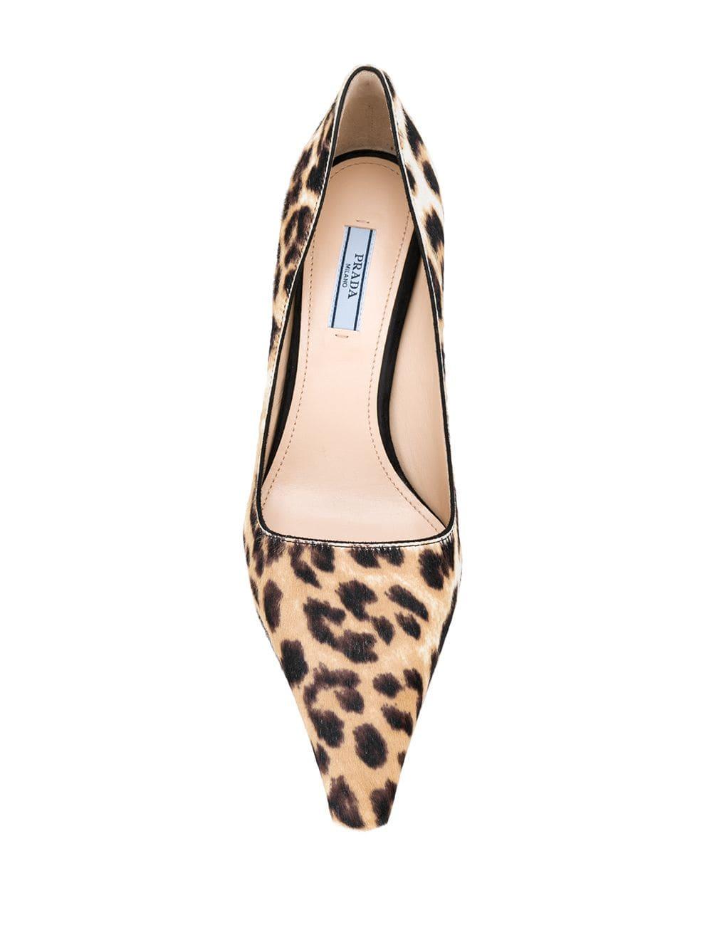 Prada Leather Leopard Print Kitten Heel Pumps - Lyst