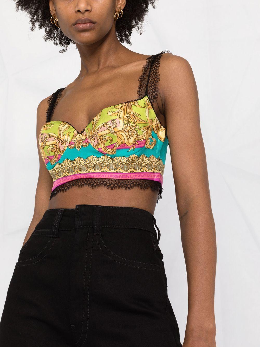 Versace Lace-trim Cropped Top in Black | Lyst