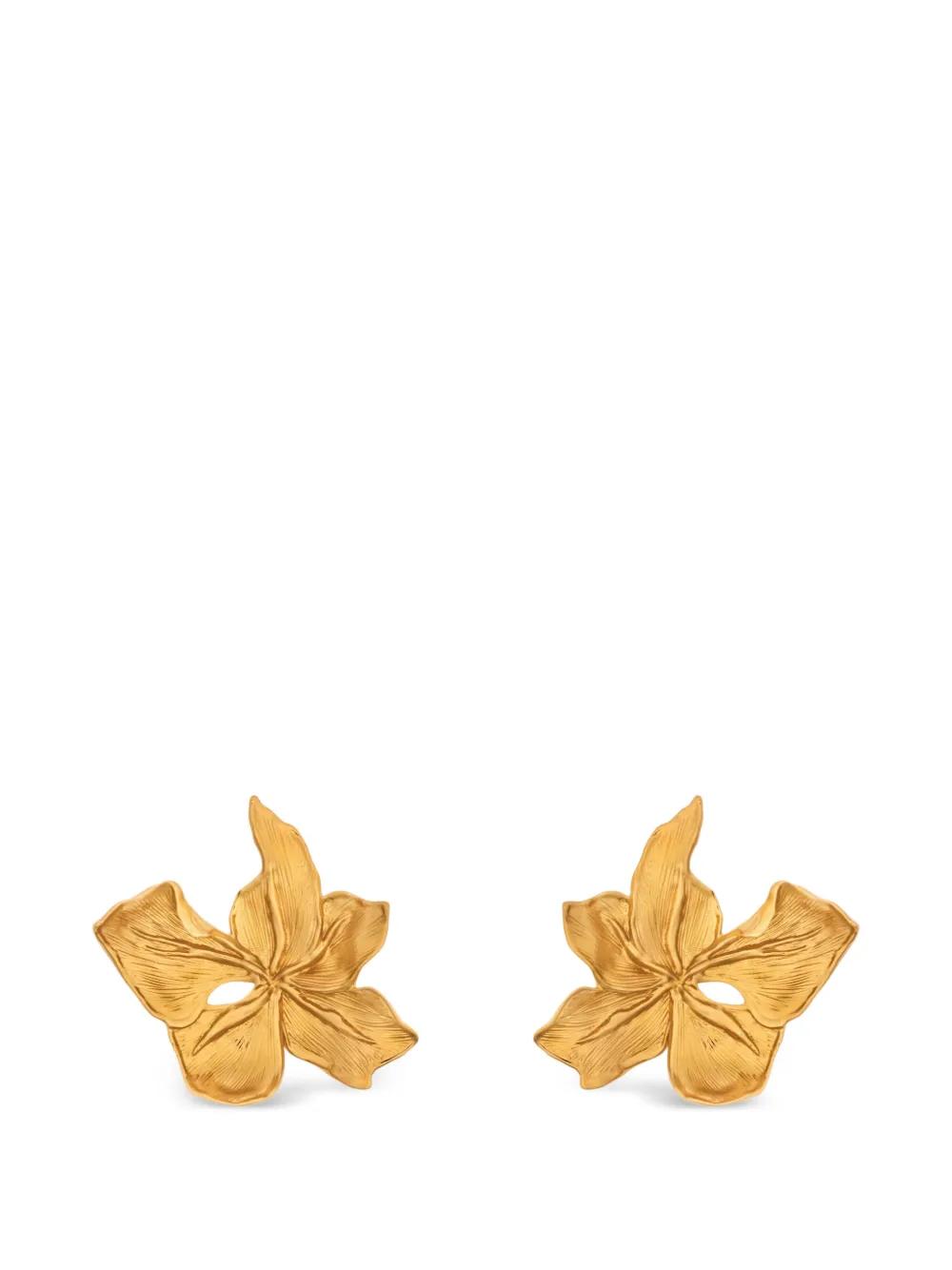 Boucles D'oreilles Pendantes Oscar De La Renta - Fleur Rouge Et Goutte De Cristal - Plaqué Or - Neuf Sans Boîte