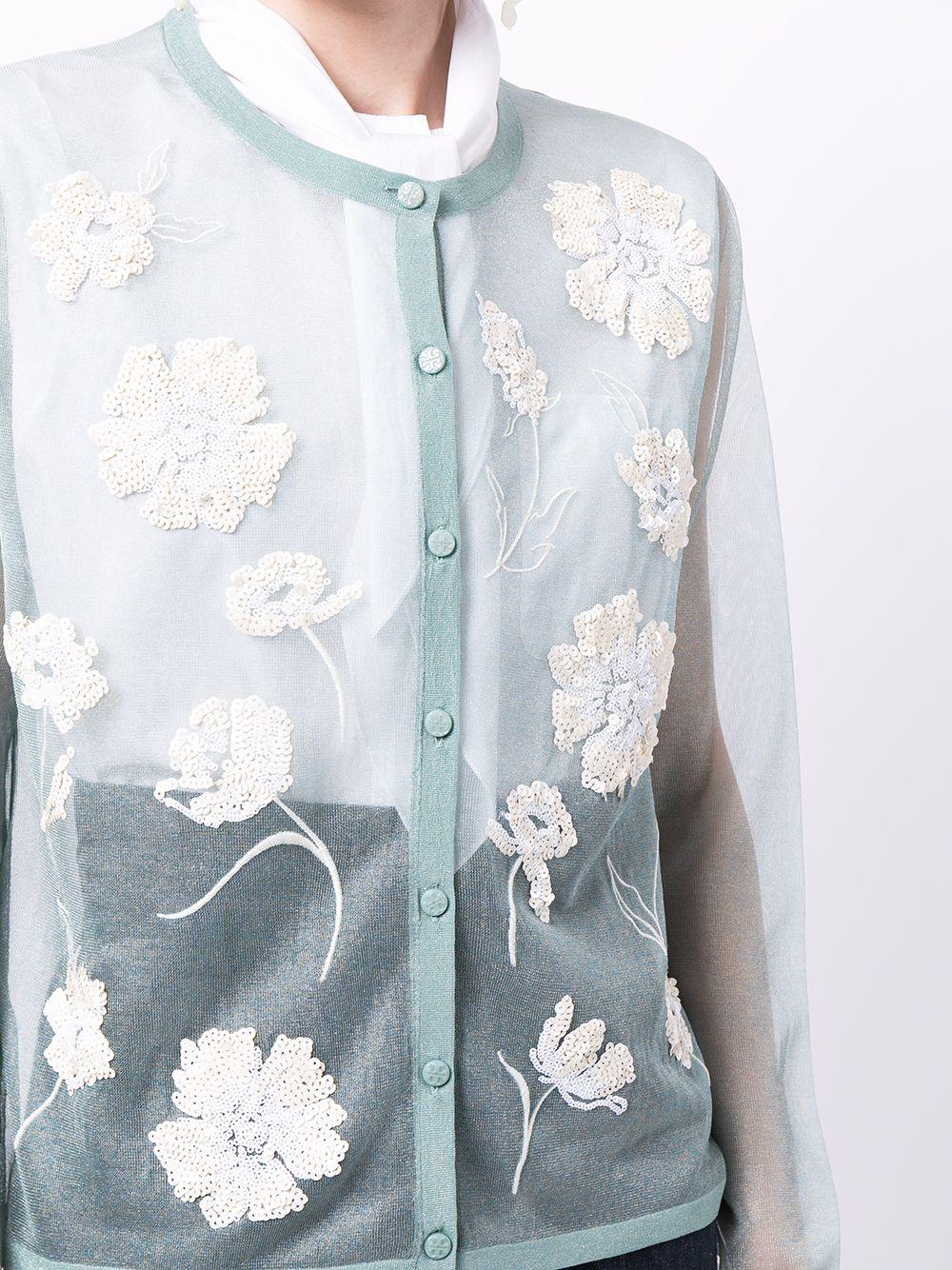Tory Burch Floral-sequin Embroidered Sheer Cardigan in Blue | Lyst