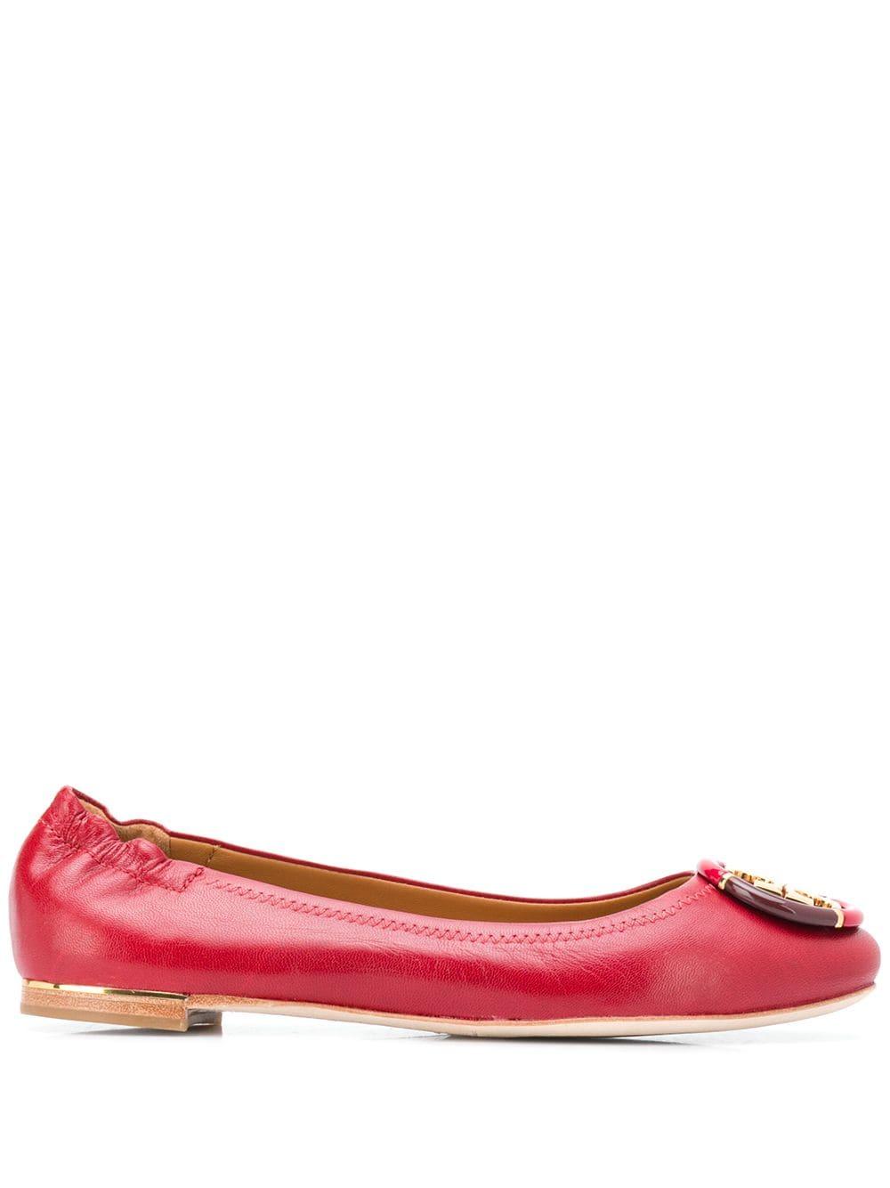 Tory Burch Leather Minnie Ballerina Shoes in Red - Lyst