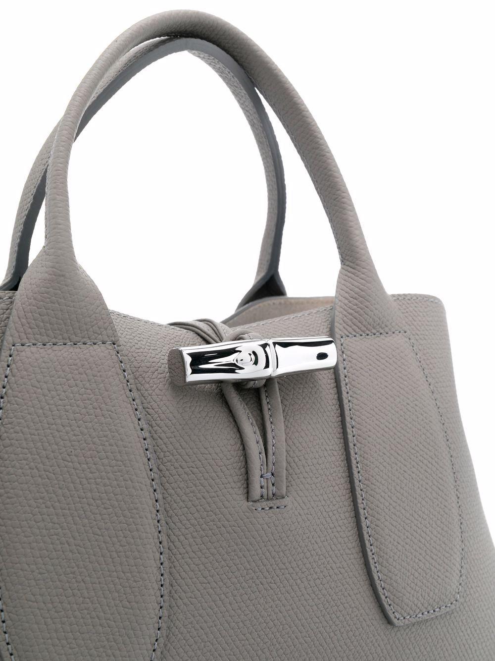 Longchamp Roseau Essential New Grey Leather Shoulder Tote Gunmetal tone  Hardware