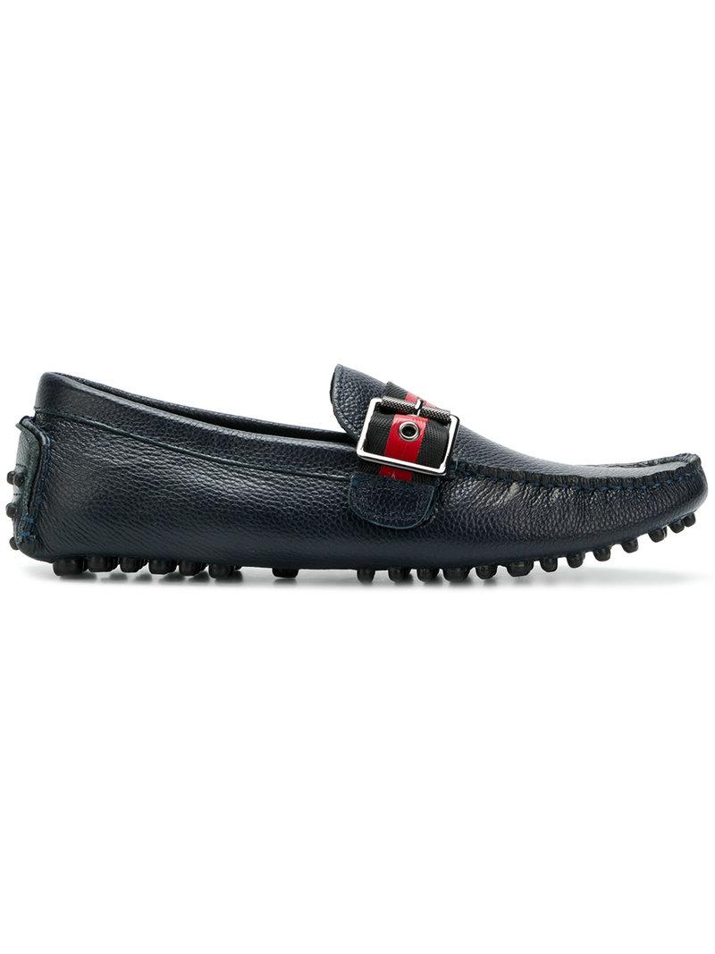 Versace Jeans Couture Leather Logo Strap Loafers in Blue for Men -