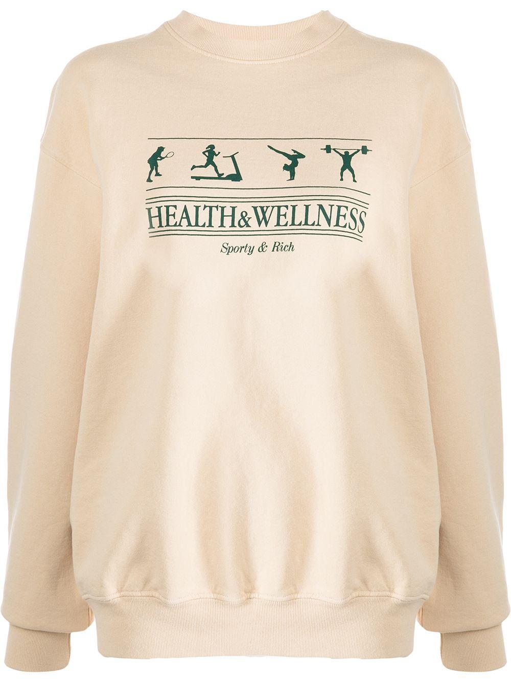 Damen Bekleidung Sport- Sporty & Rich Baumwolle Wellness Sweatshirt Aus Baumwoll-jersey Mit Print in Grau Training und Fitnesskleidung Sweatshirts 