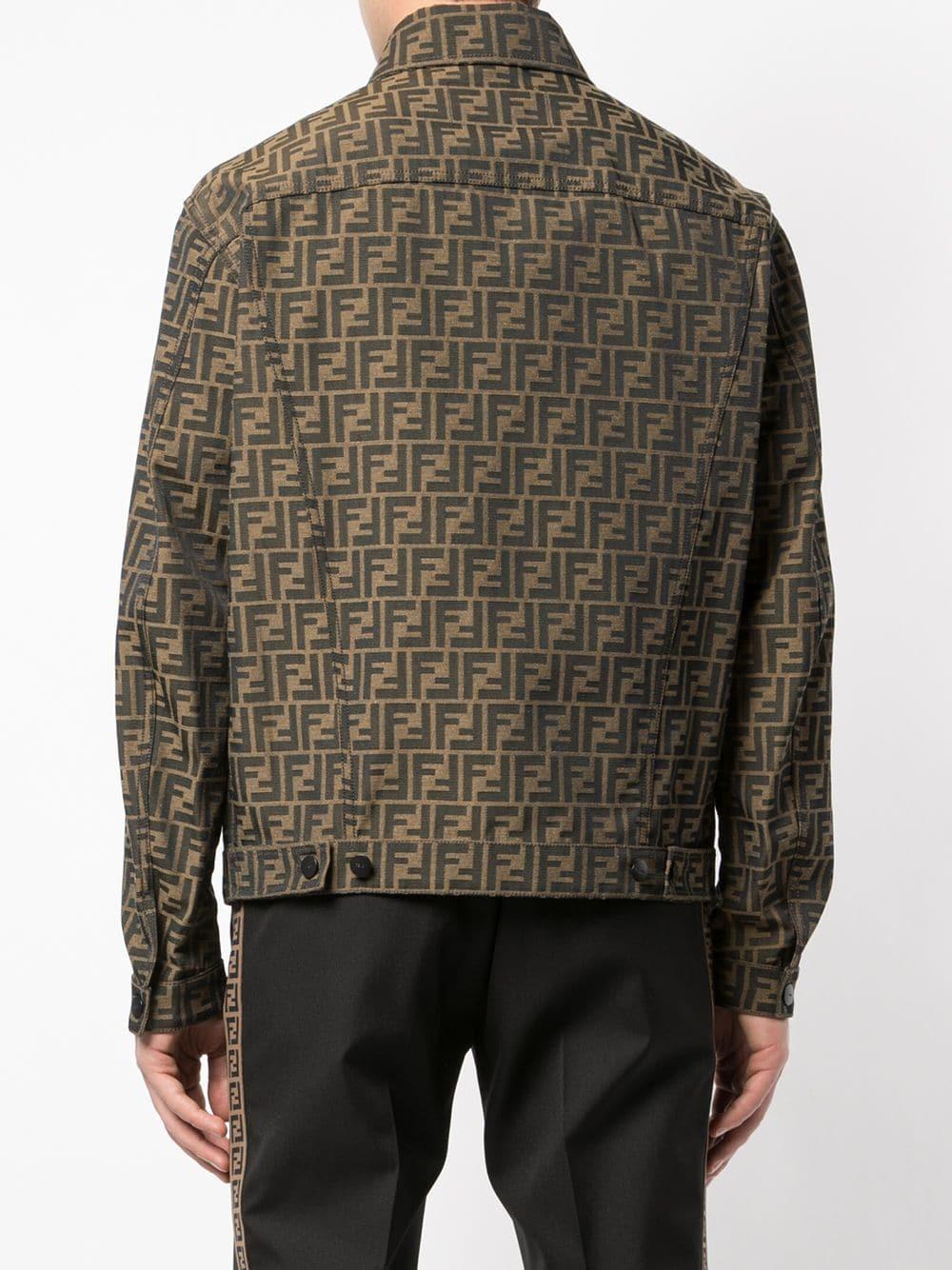 Fendi Men's Logo-jacquard Denim Jacket in Brown for Men | Lyst
