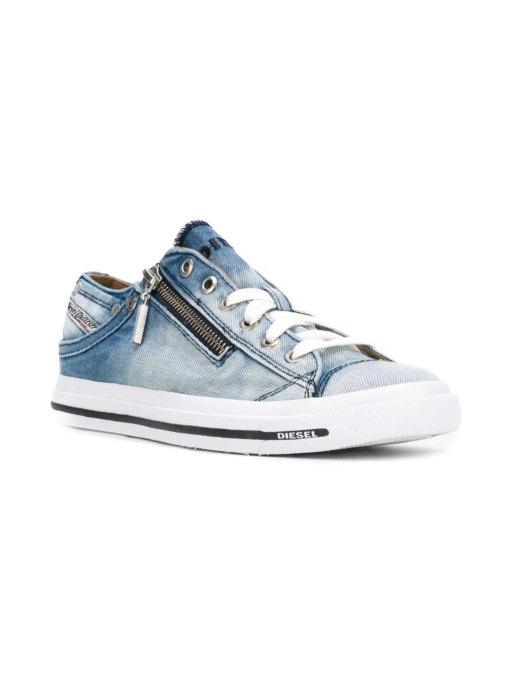 DIESEL Denim Lace Up Sneakers in Blue | Lyst