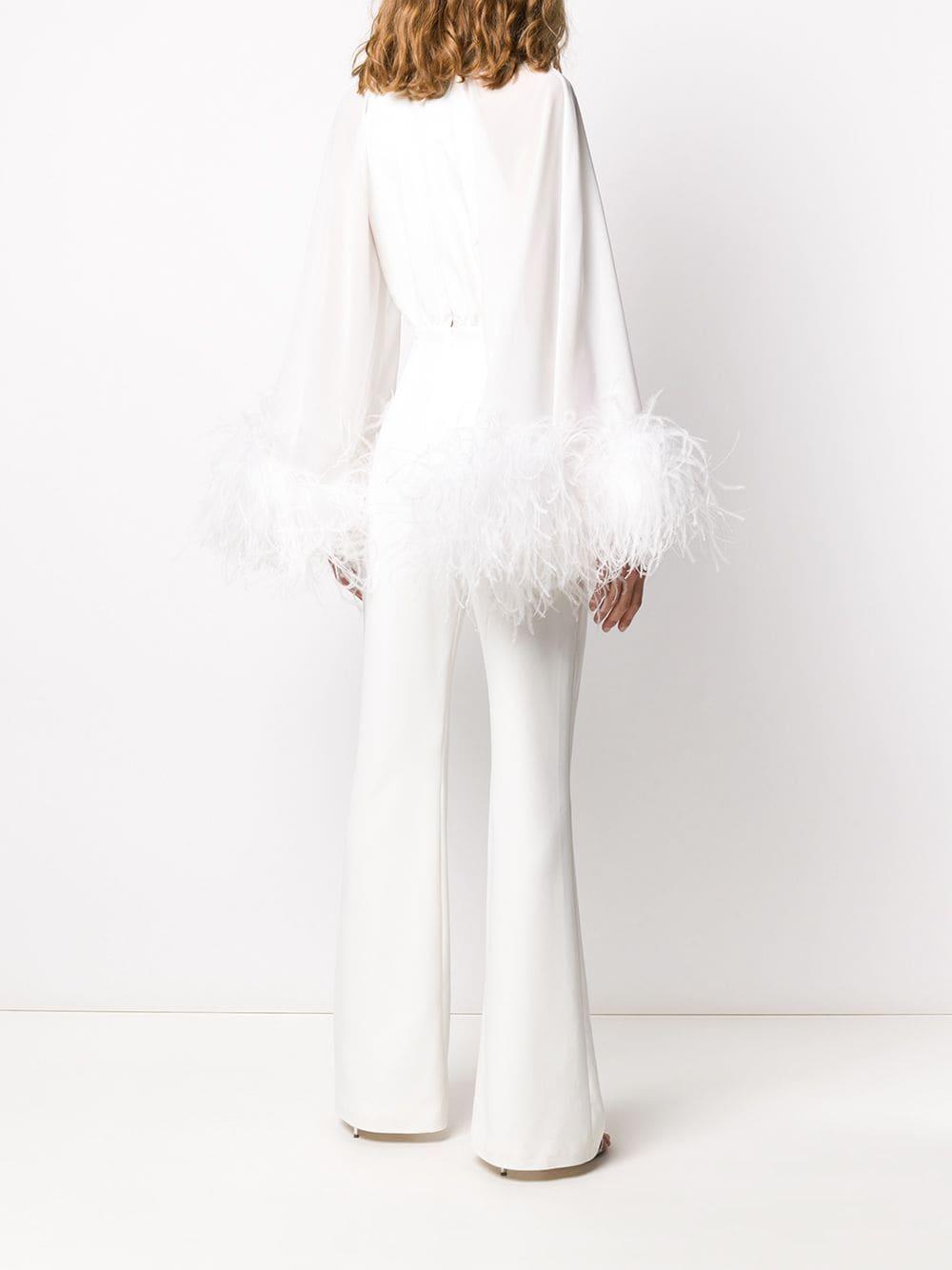 16Arlington Feather Sleeve Jumpsuit in White | Lyst