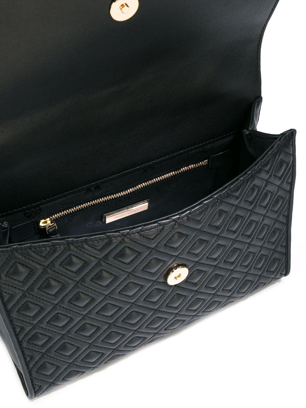 Lyst Tory Burch Embossed Logo Shoulder Bag in Black