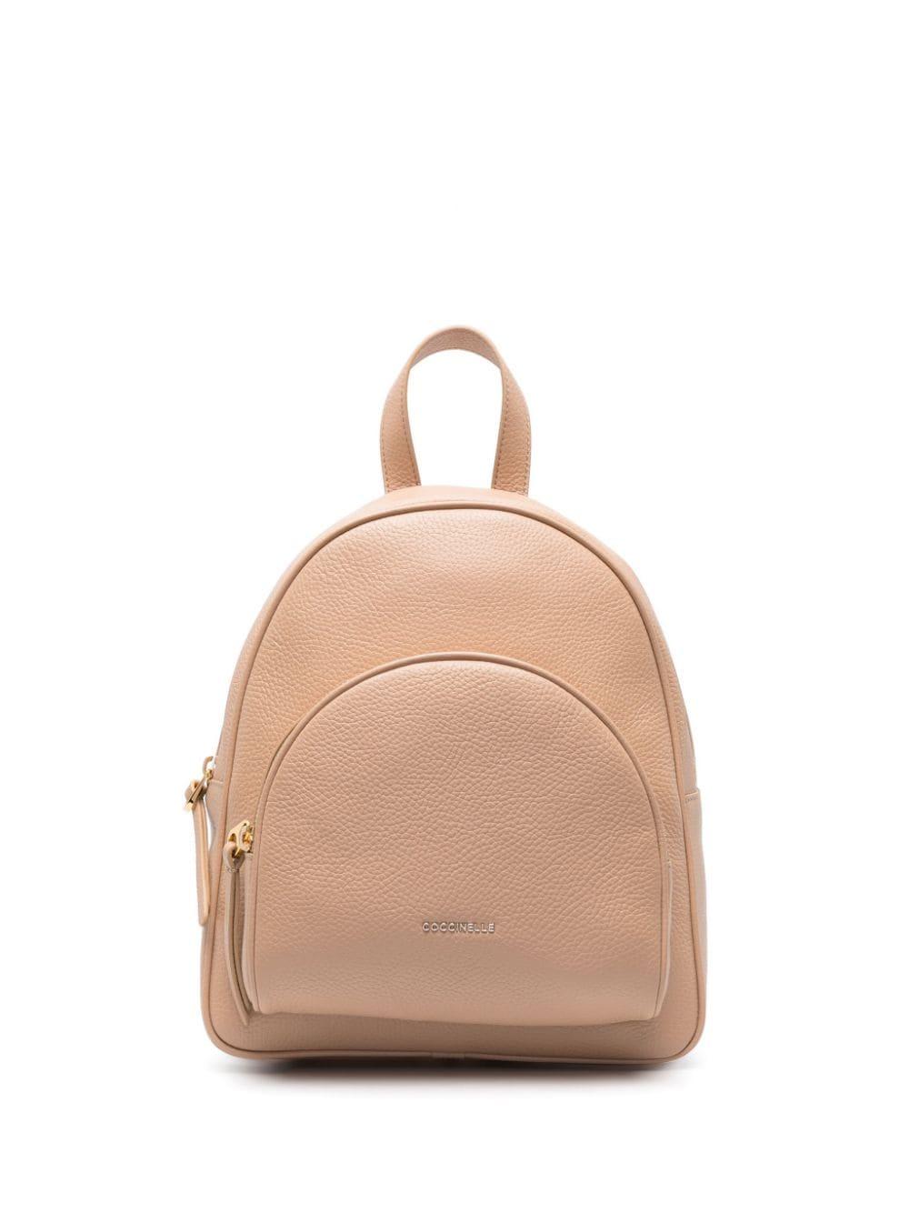 Coccinelle Pebbled Logo-plaque Backpack in Natural | Lyst