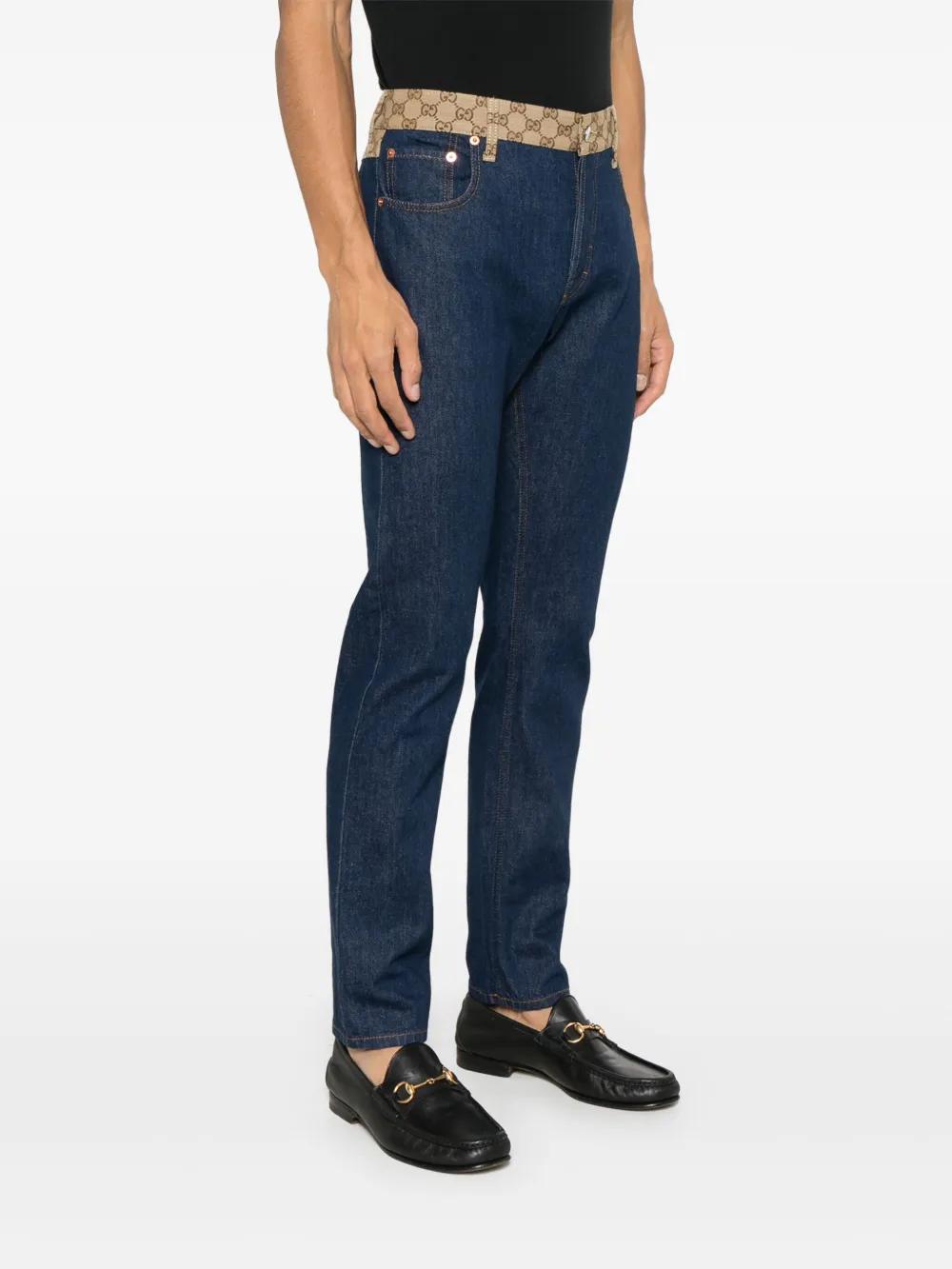 デニム・ジーパン Gucci Denim And Gg Canvas Tapered Jeans Gucci Gg Canvas Mid-Rise Tapered Jeans in Blue for Men | Lyst