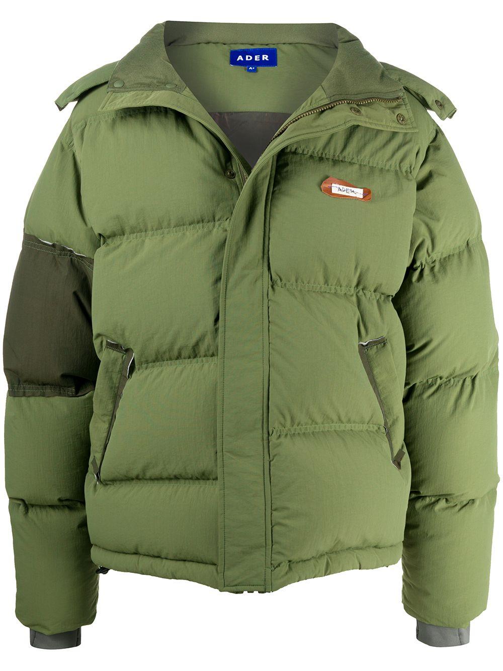 ADER error Synthetic Panelled Logo Puffer Jacket in Green for Men 