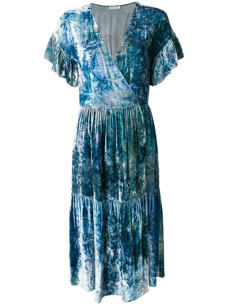 MASSCOB Silk Marble Effect Wrap Dress in Blue - Lyst