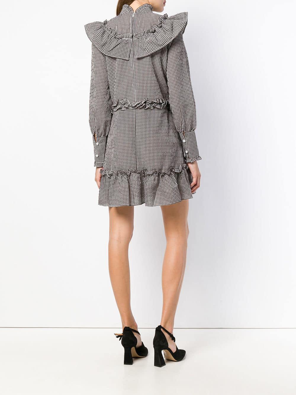 Ganni Cotton Checked Ruffled Dress in 