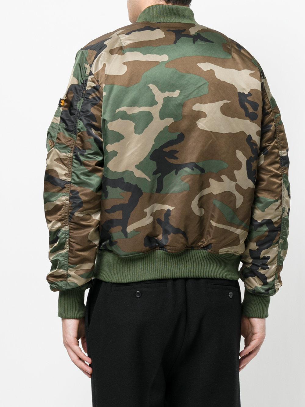 Alpha Industries Synthetic Camouflage Bomber Jacket in Green for Men - Lyst