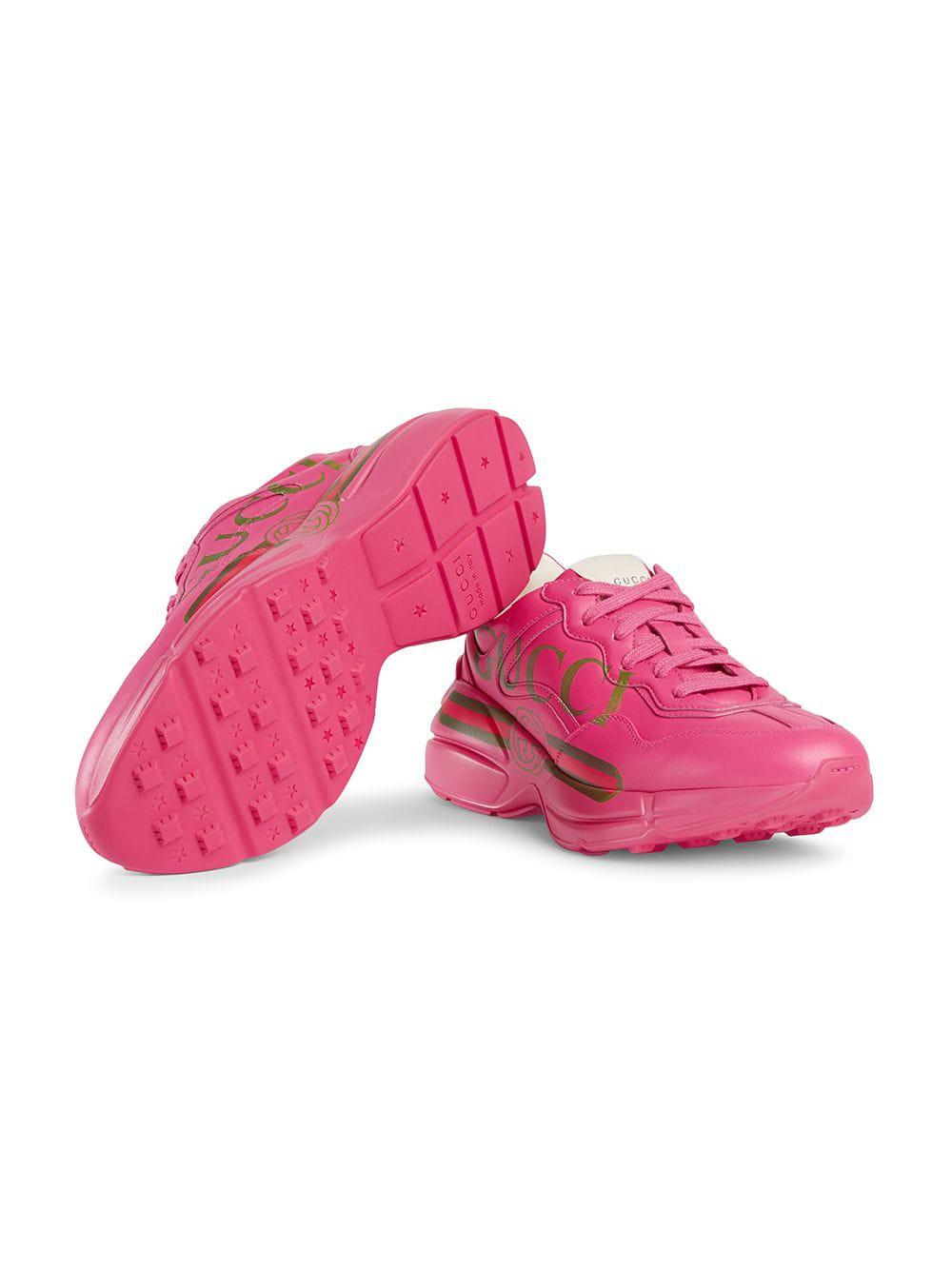 rhyton gucci logo leather sneaker pink