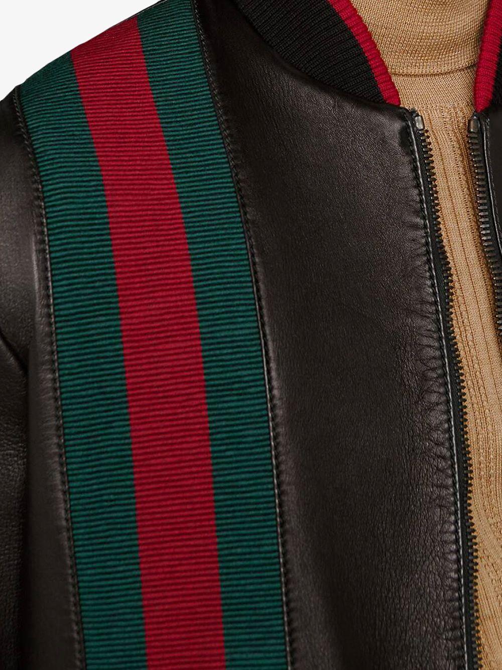Leather jacket w/ web detail - Gucci - Men