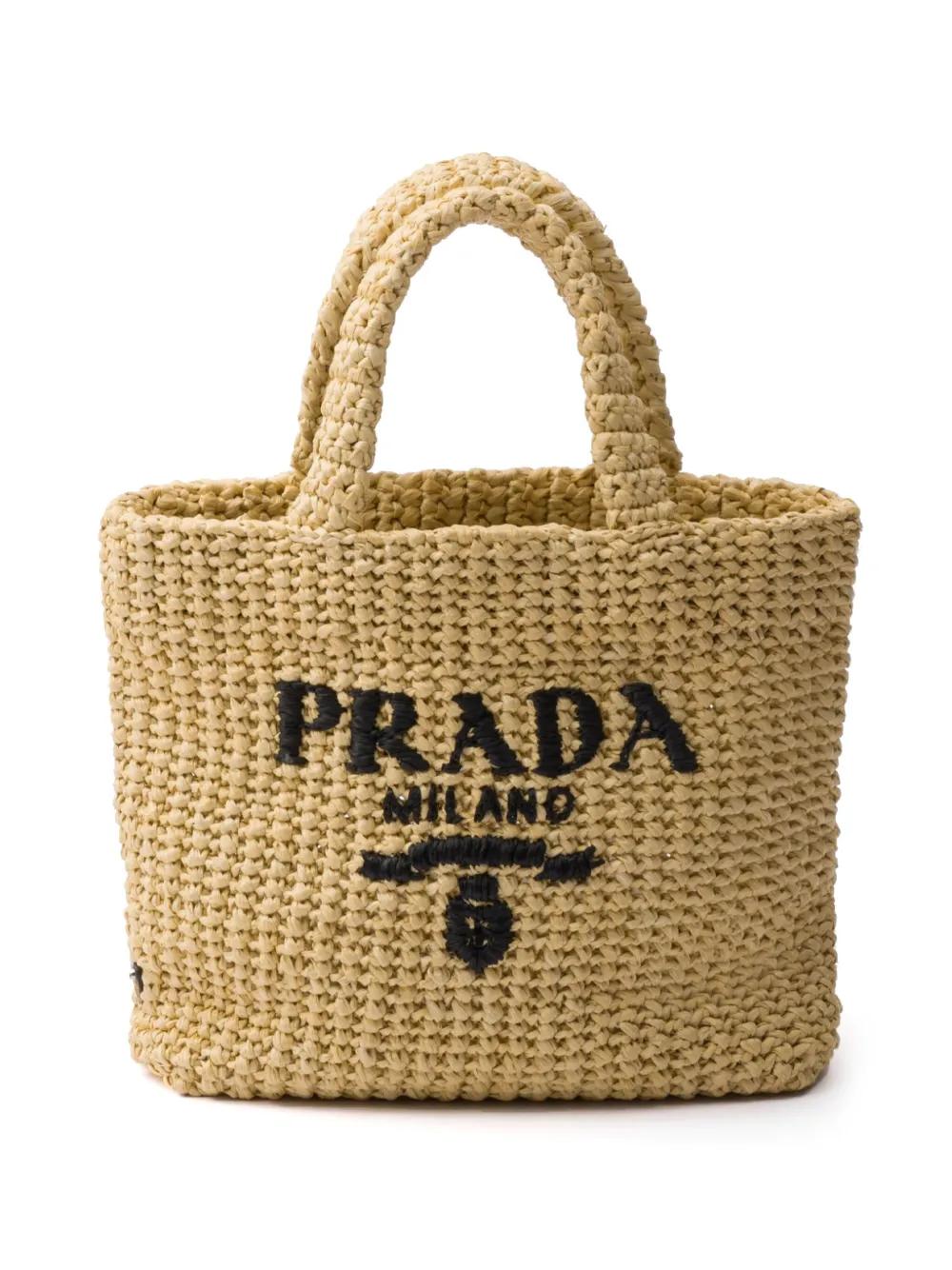 トートバッグ Prada Cedar-coloured crochet tote bag with logo prada-Yellow-Cedar-Colored-