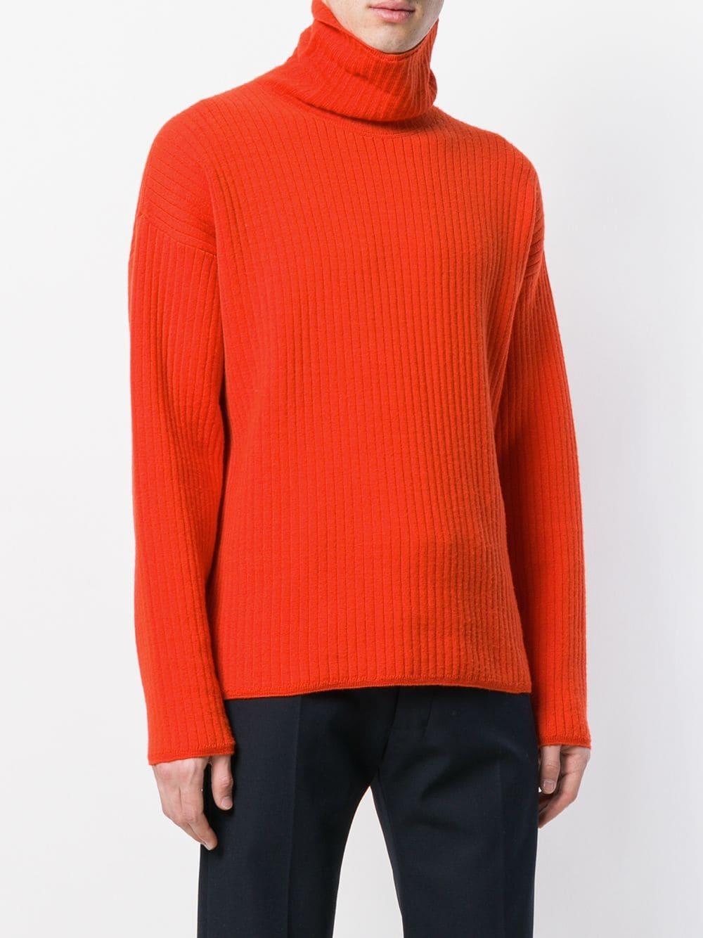 AMI Wool Turtleneck Oversize Fit Double Face Rib Sweater in Red for Men ...