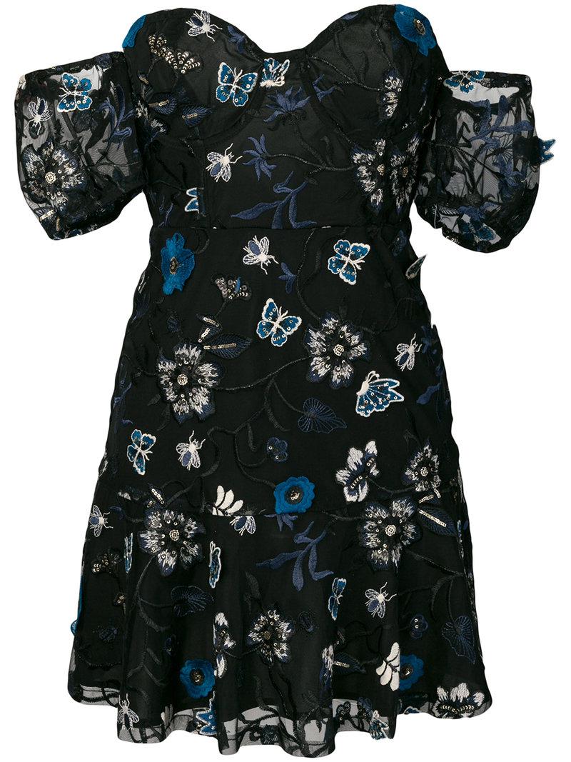 for love and lemons black Floral embroidered Strapless Dress