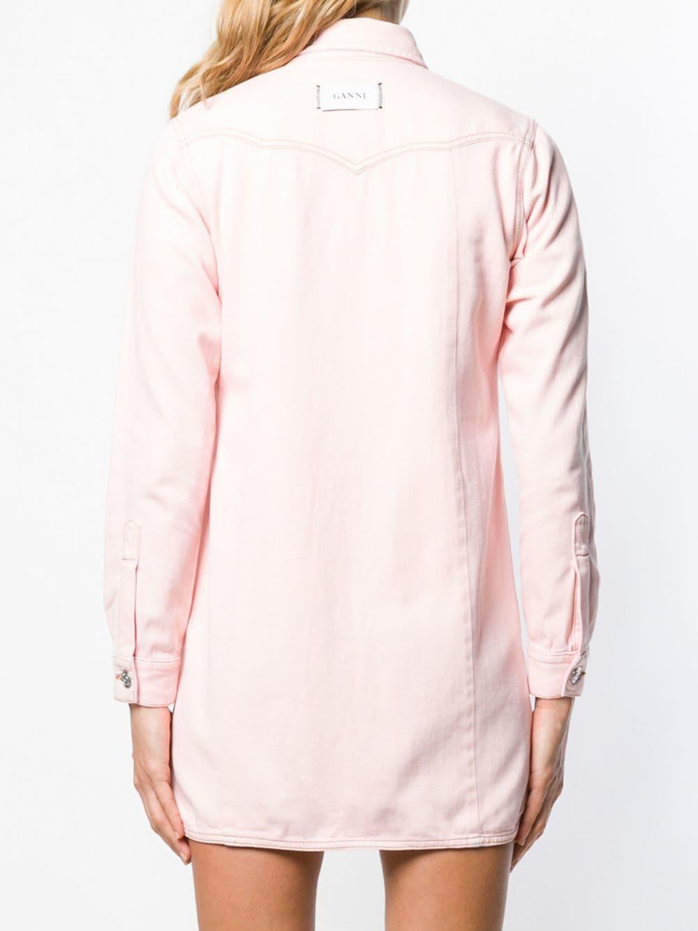 Ganni Denim Shirt Dress in Pink - Lyst