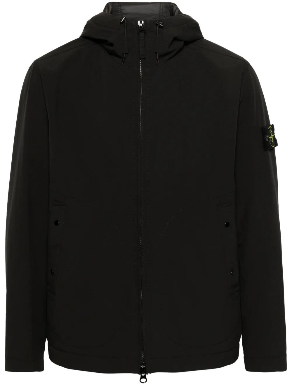 メンズ Stone Island コンパスバッジ フーデッドジャケット ブラック