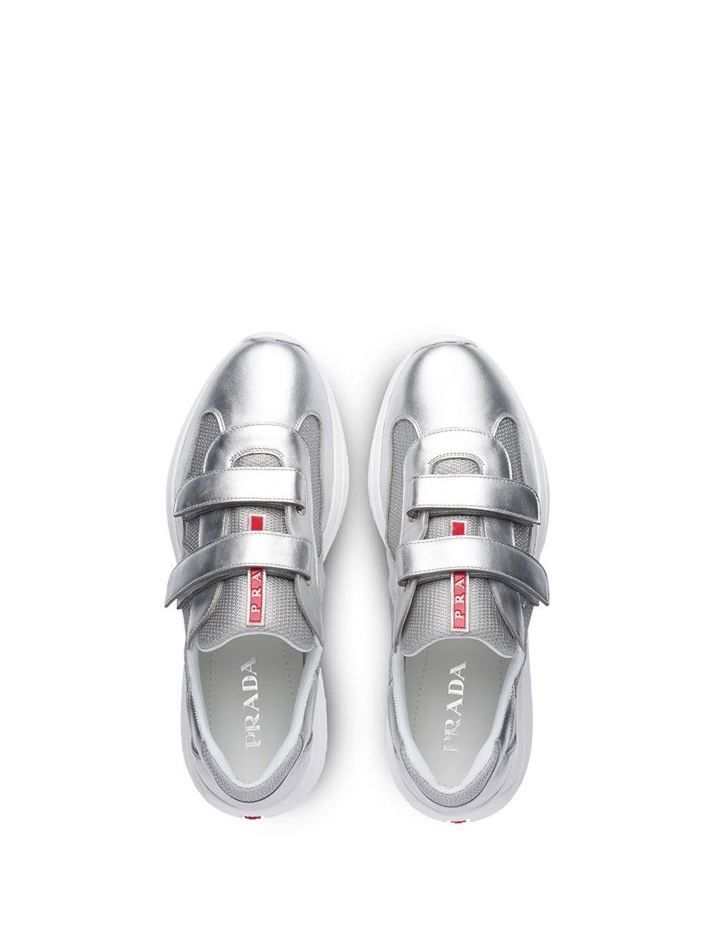 silver metallic prada sneakers