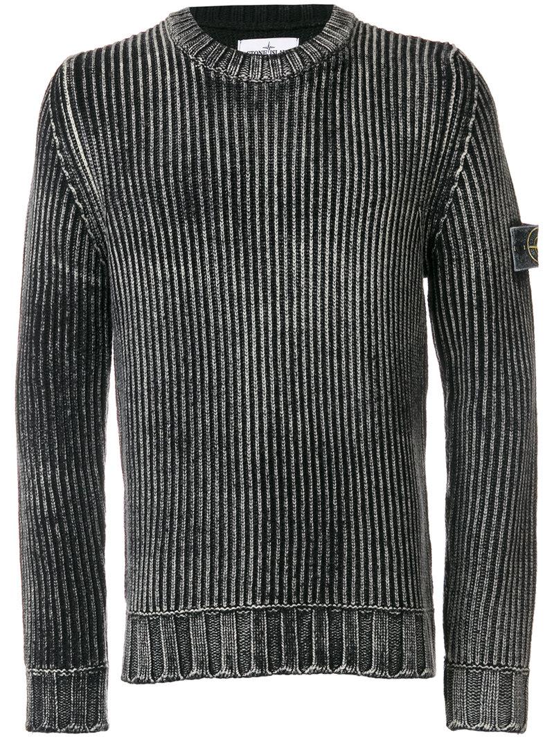 Stone Island Weathered Ribbed Jumper in Black for Men | Lyst UK
