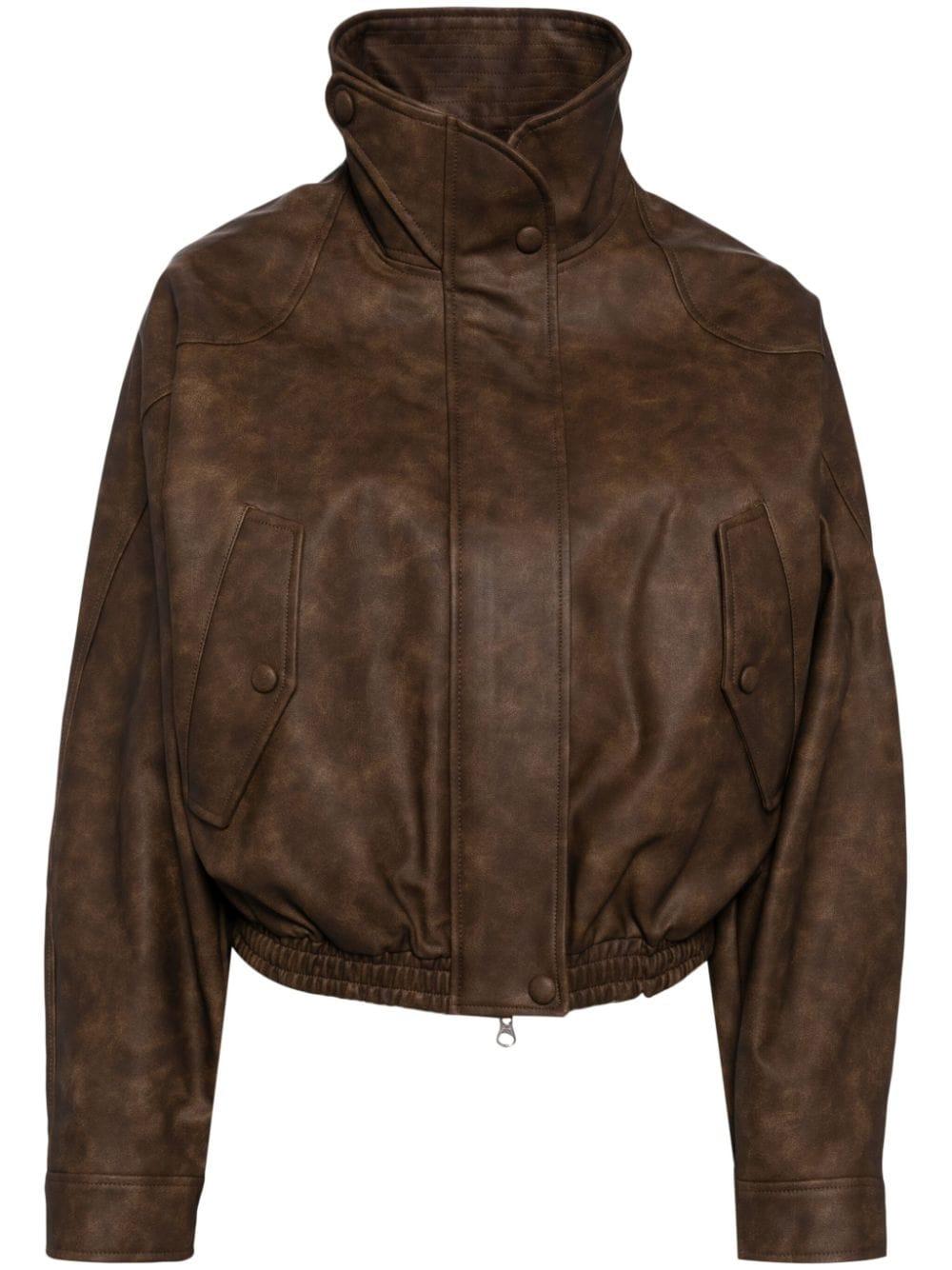Low Classic High-Neck Zip Leather Jacket in Brown | Lyst