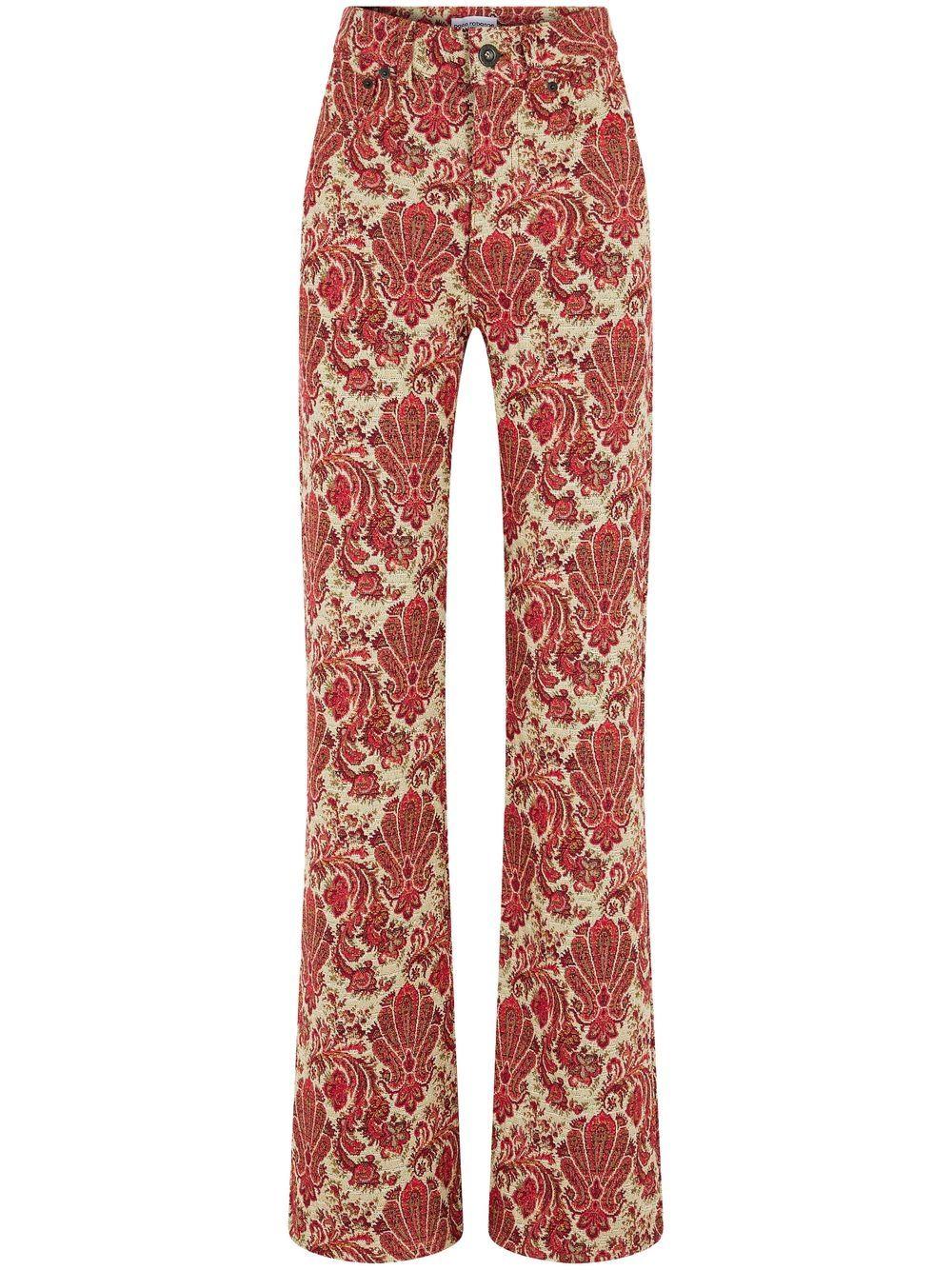 Paco Rabanne Paisley-print Straight-leg Trousers in Red | Lyst