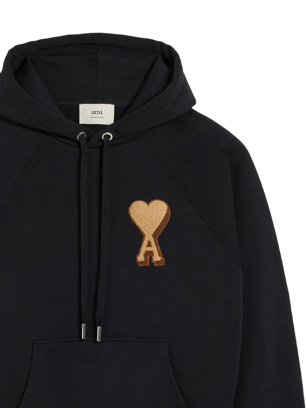 パーカー・フーディ Ami Black Hoodie With Embroidered Logo And Kangaroo Pocket Black Ami De Coeur Boxy Fit Hoodie | AMI PARIS