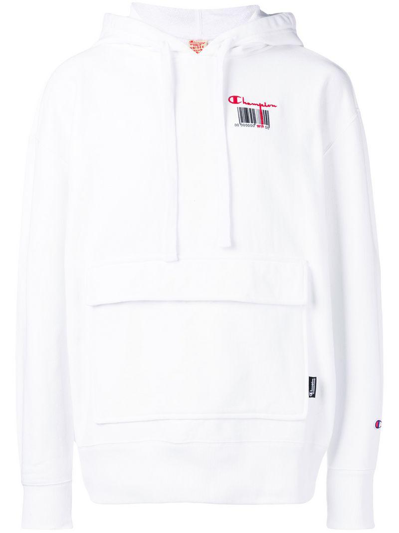 Champion Front Pocket Logo Hoodie in White for Men | Lyst