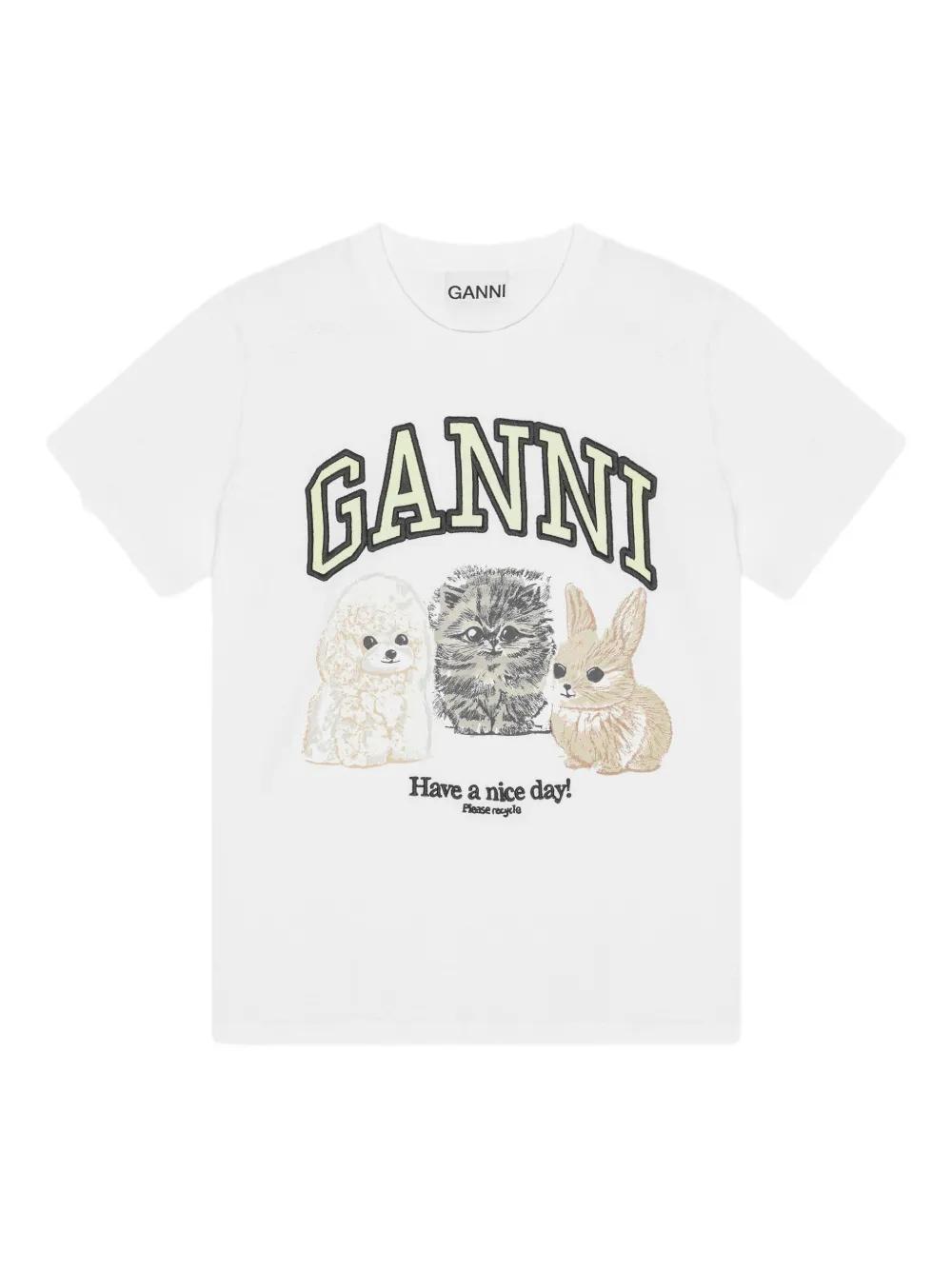GANNI ホワイト リラックス タツノオトシゴ Tシャツ